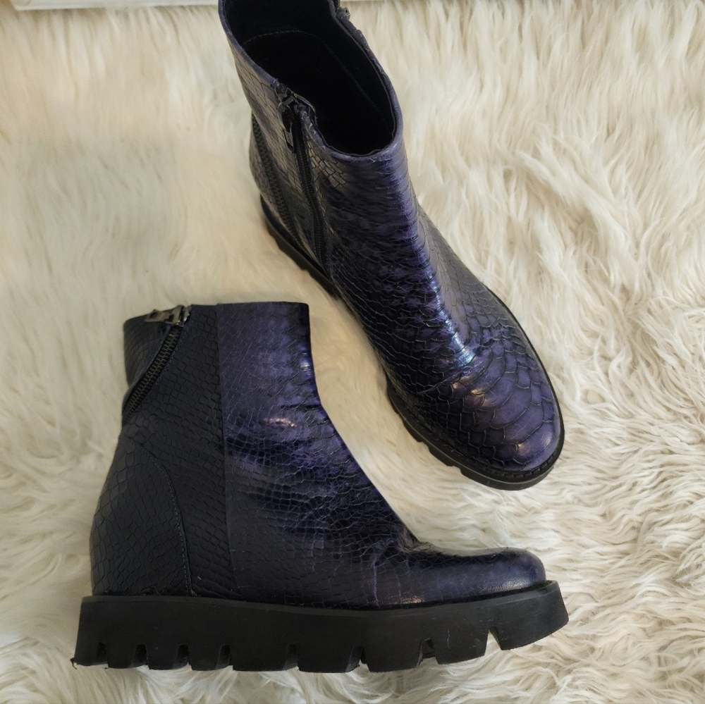 POLETTO PURPLE SNAKE LEATHER ANKLE BOOTS PLATFORM WOMENS SIZE 37 - Picture 2 of 10